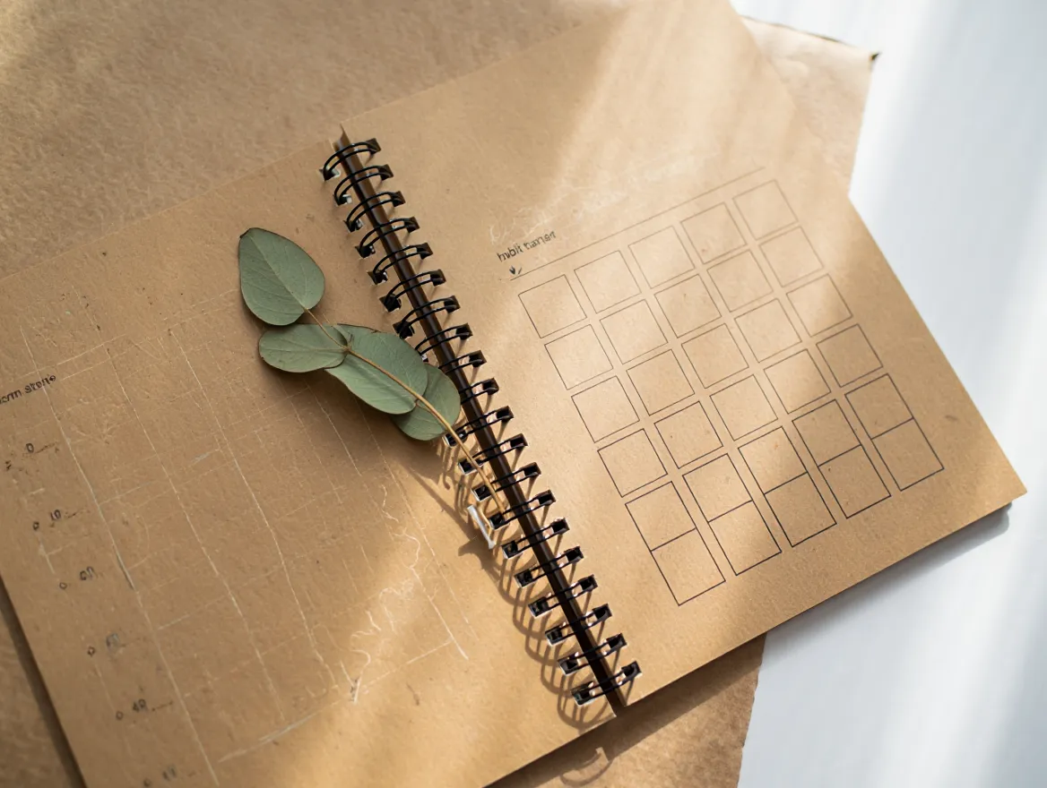 Simple notebook with habit tracking layout representing mindful observation